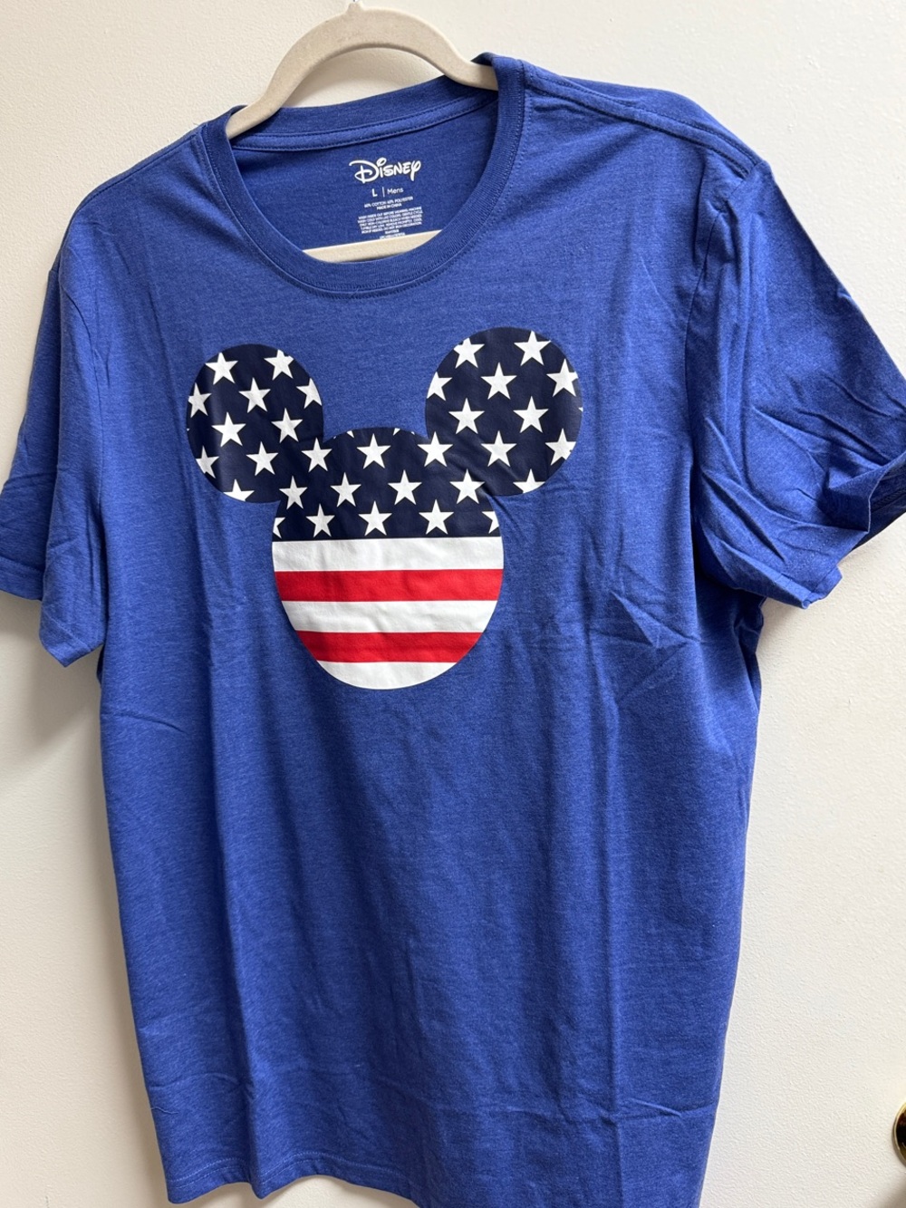 Disney Blue Tee with Red, White & Navy Mickey Flag Graphic